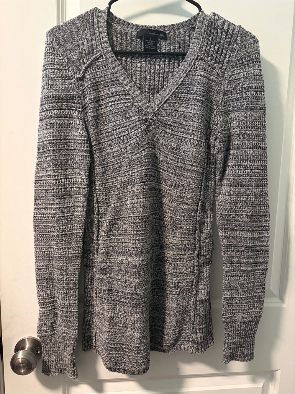 Calvin Klein Heather Gray V-Neck Knit Sweater